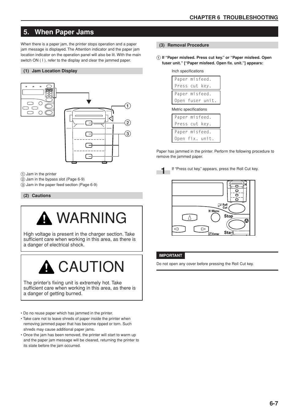 Warning, Caution, When paper jams | Kyocera KM-P4845w User Manual | Page 53 / 68