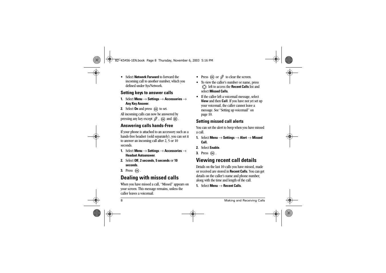 Dealing with missed calls, Viewing recent call details | Kyocera K112 User Manual | Page 14 / 42