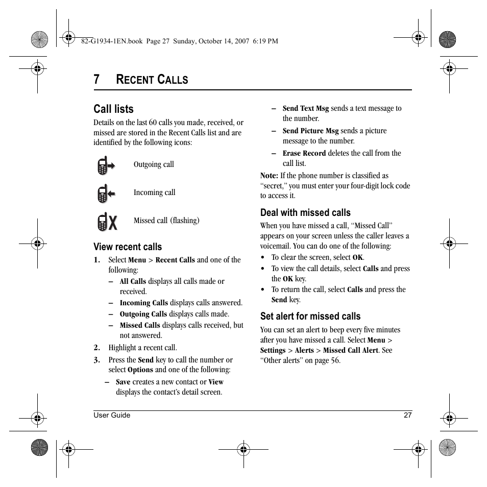 Call lists, Ecent, Alls | Kyocera Lingo M1000 User Manual | Page 35 / 88
