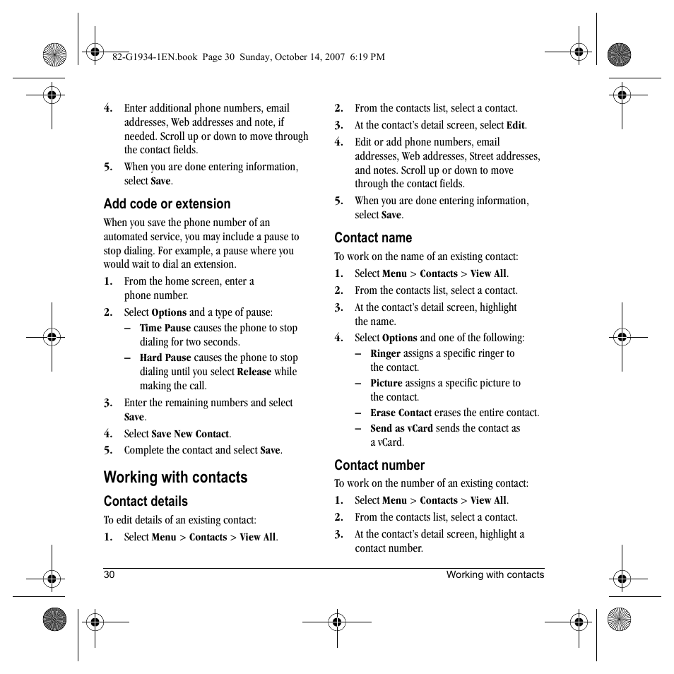 Working with contacts | Kyocera Lingo M1000 User Manual | Page 38 / 88