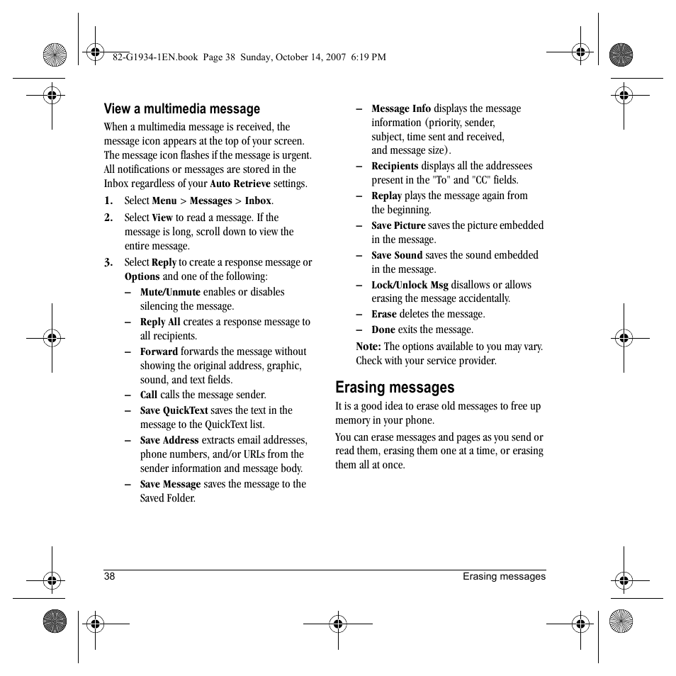 Erasing messages | Kyocera Lingo M1000 User Manual | Page 46 / 88