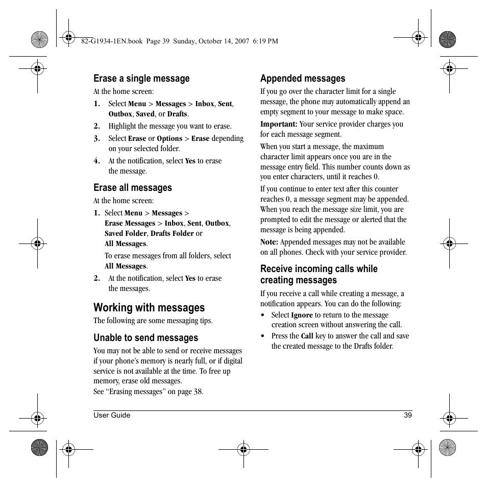 Working with messages | Kyocera Lingo M1000 User Manual | Page 47 / 88