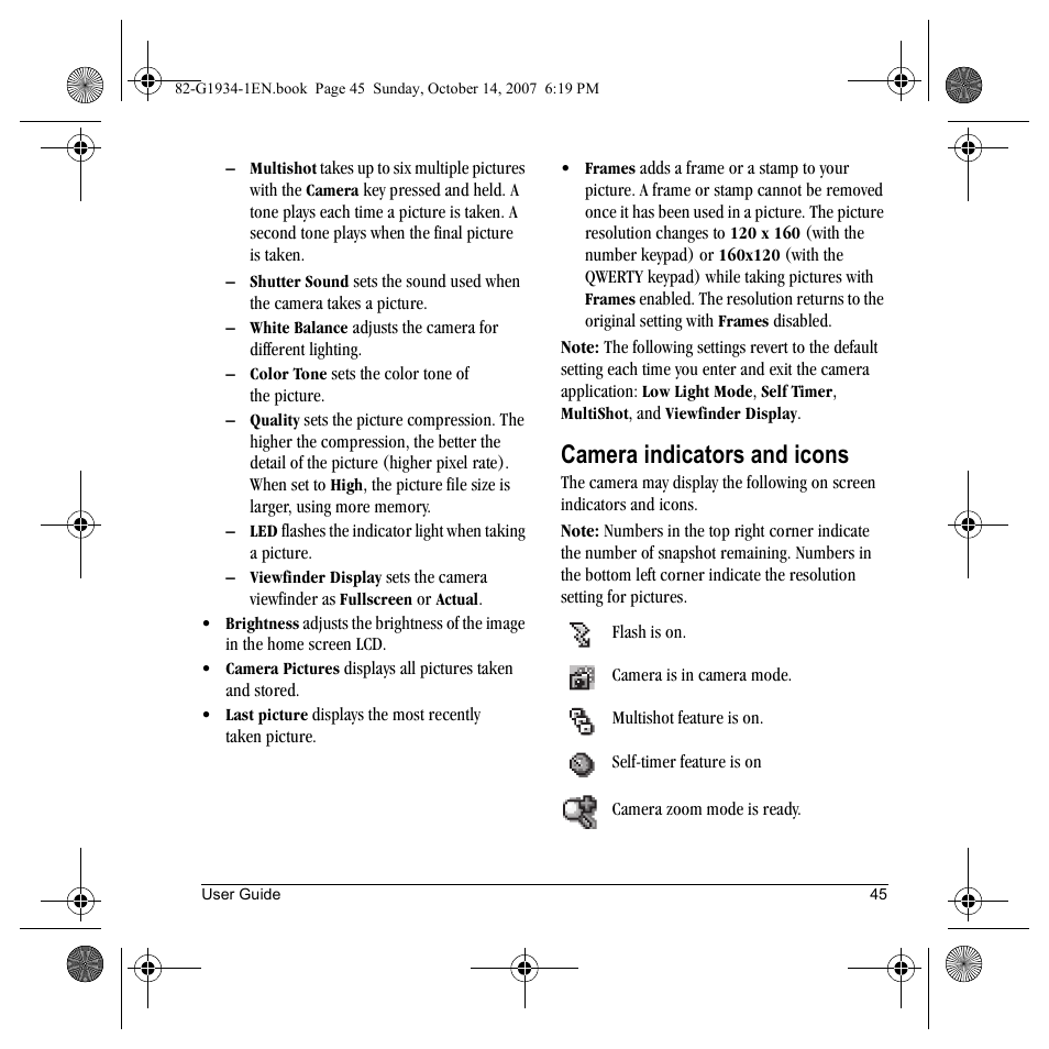 Camera indicators and icons | Kyocera Lingo M1000 User Manual | Page 53 / 88