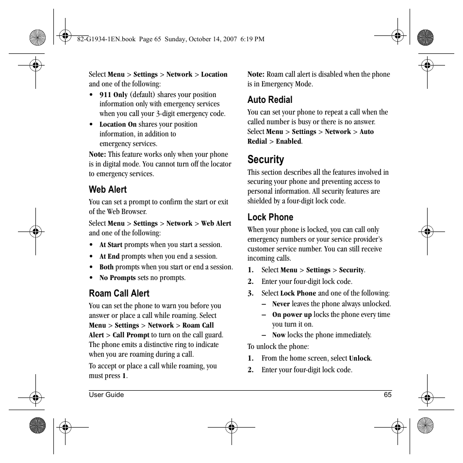 Security | Kyocera Lingo M1000 User Manual | Page 73 / 88