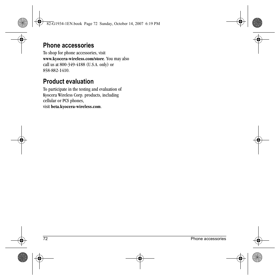 Phone accessories, Product evaluation | Kyocera Lingo M1000 User Manual | Page 80 / 88