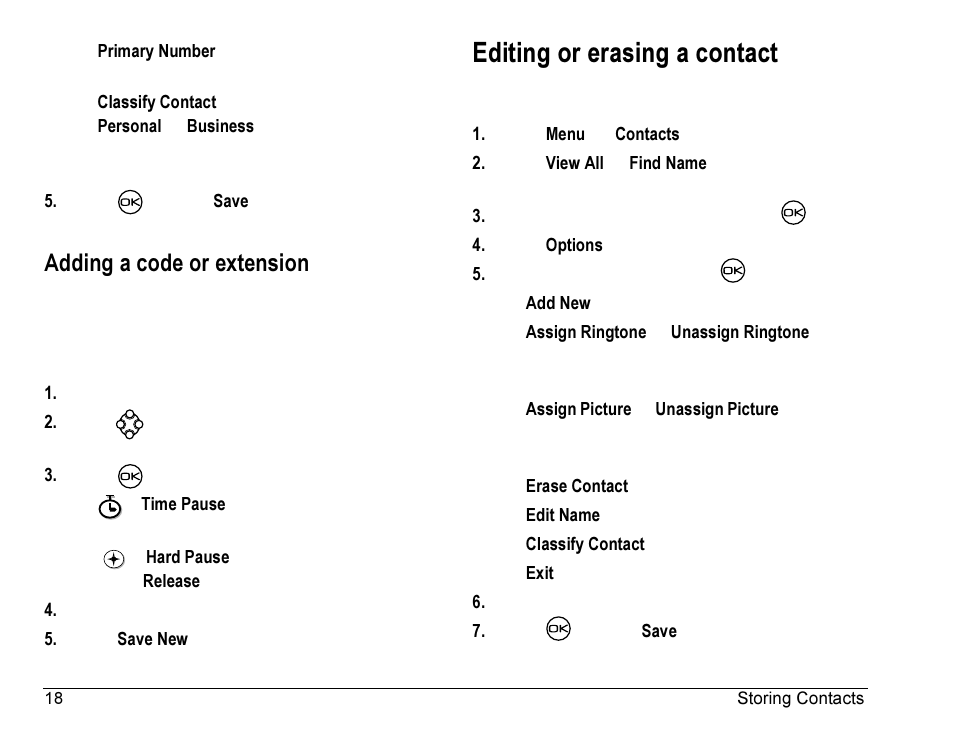 Editing or erasing a contact, Adding a code or extension | Kyocera Rave K-7 User Manual | Page 26 / 56