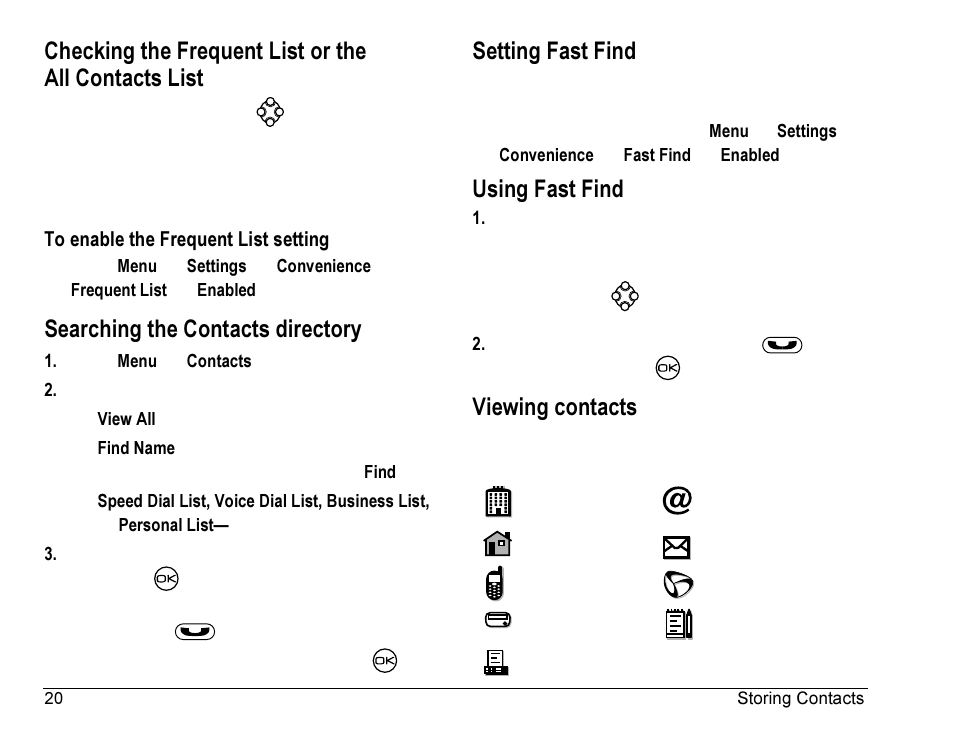 Searching the contacts directory, Setting fast find, Using fast find | Viewing contacts | Kyocera Rave K-7 User Manual | Page 28 / 56