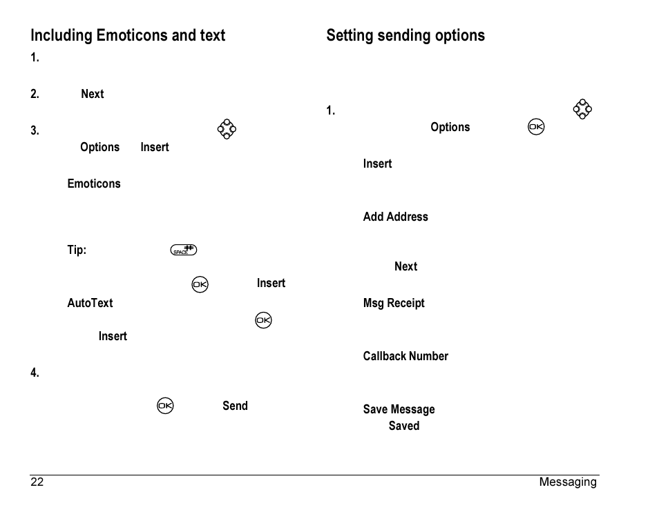 Including emoticons and text, Setting sending options | Kyocera Rave K-7 User Manual | Page 30 / 56