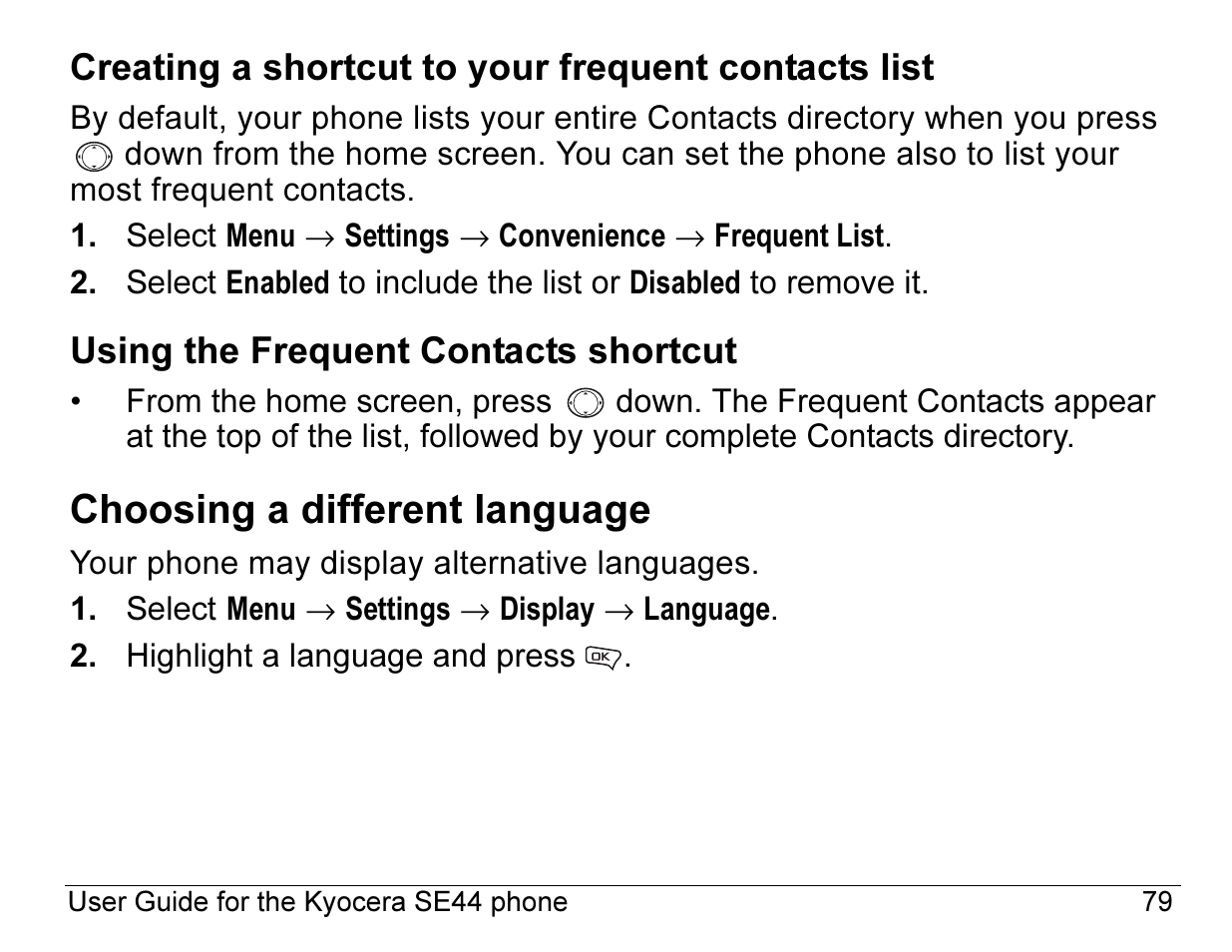Choosing a different language | Kyocera Angel SE47 User Manual | Page 101 / 148