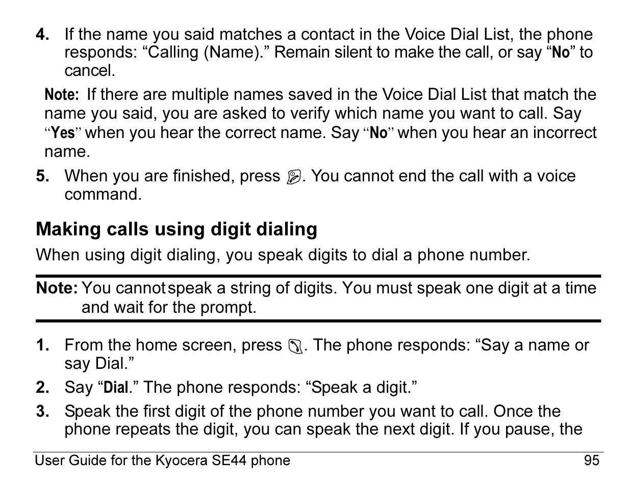 Making calls using digit dialing | Kyocera Angel SE47 User Manual | Page 117 / 148
