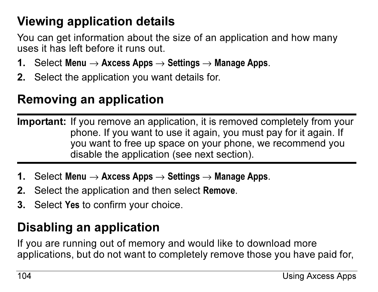 Viewing application details, Removing an application, Disabling an application | Kyocera Angel SE47 User Manual | Page 126 / 148