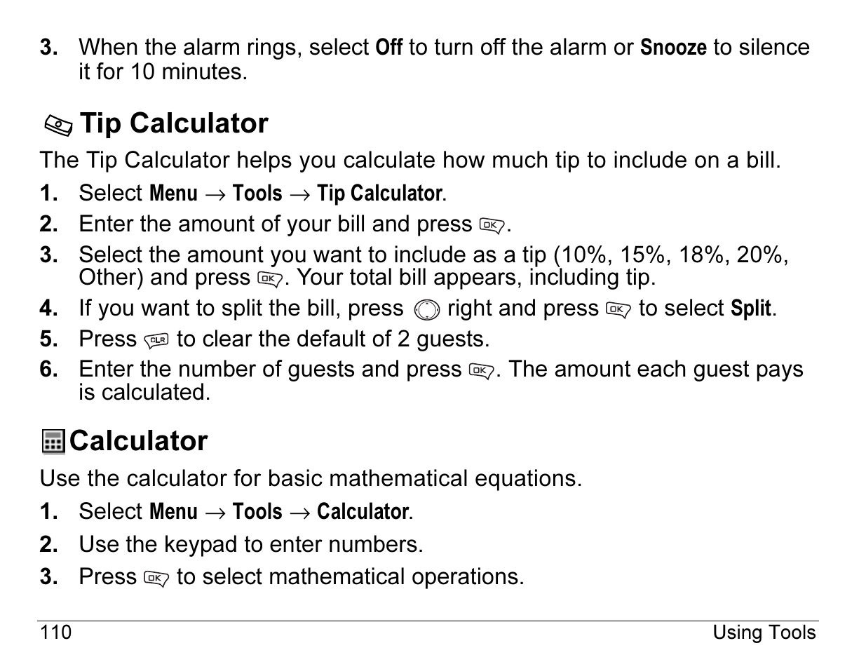 Tip calculator, Calculator | Kyocera Angel SE47 User Manual | Page 132 / 148
