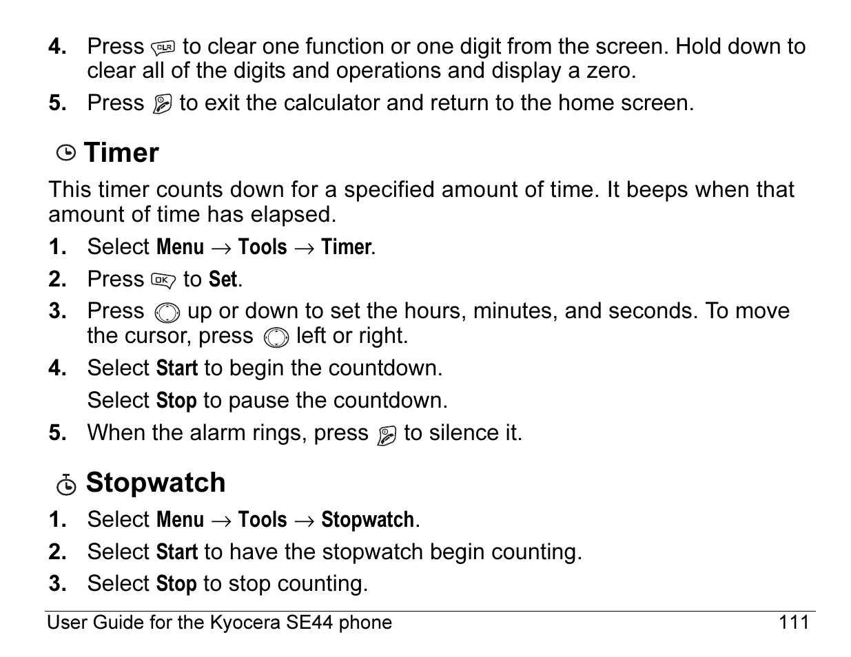Timer, Stopwatch | Kyocera Angel SE47 User Manual | Page 133 / 148