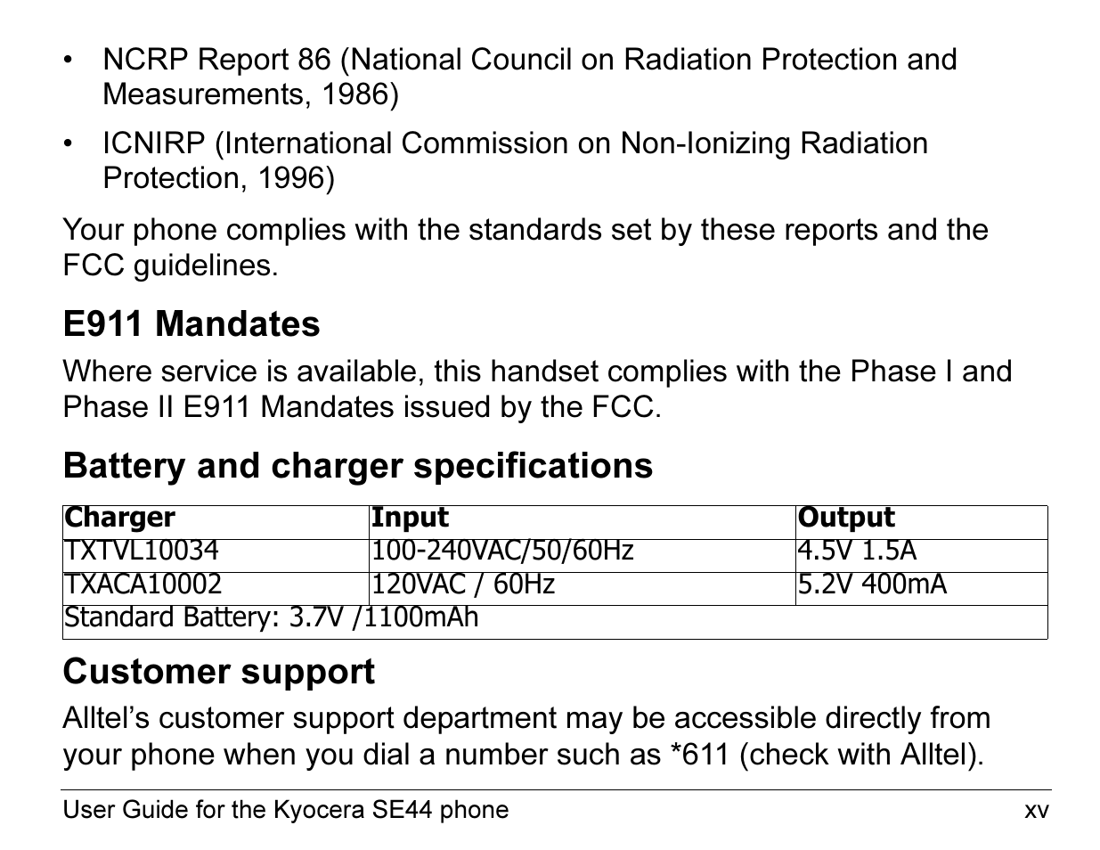 E911 mandates | Kyocera Angel SE47 User Manual | Page 15 / 148