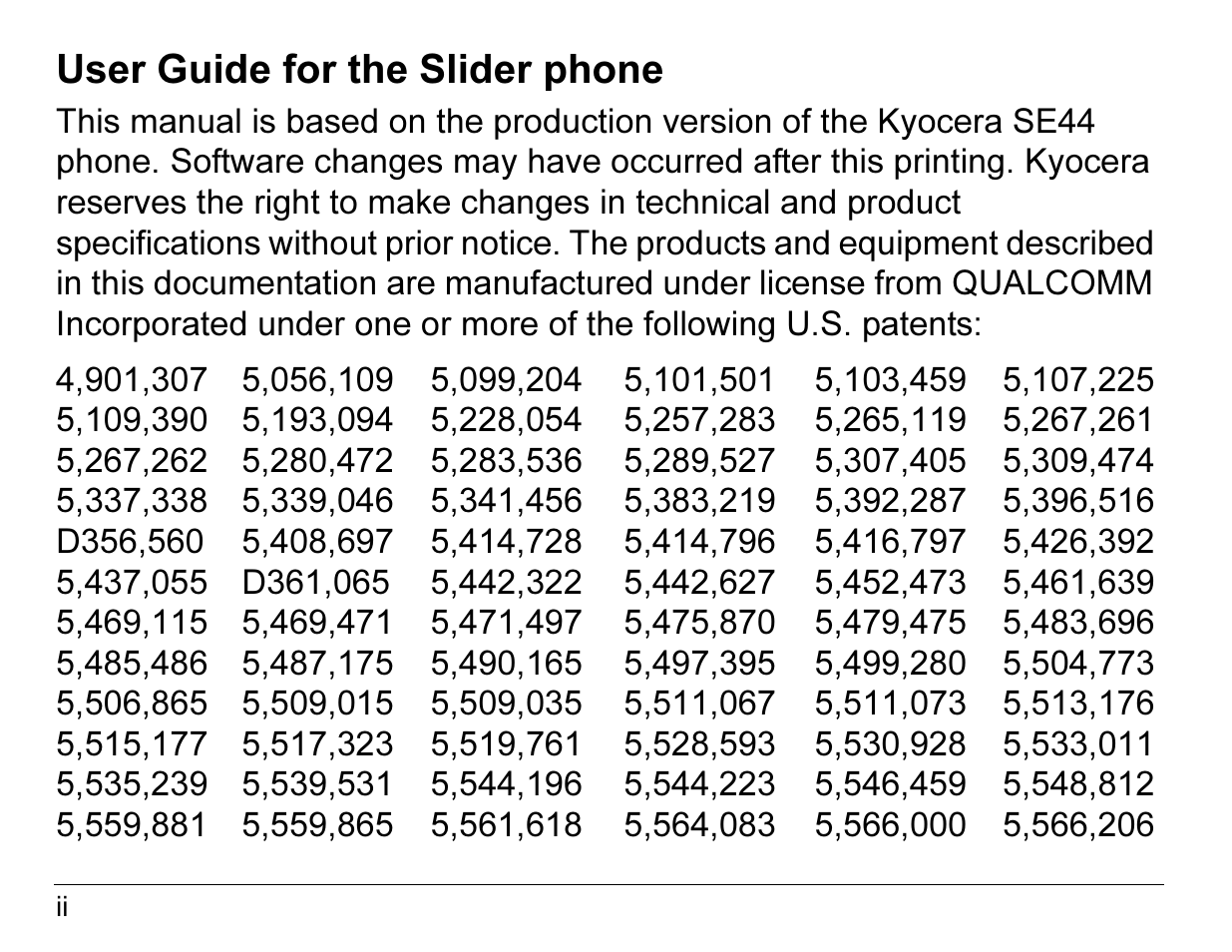 User guide for the slider phone | Kyocera Angel SE47 User Manual | Page 2 / 148
