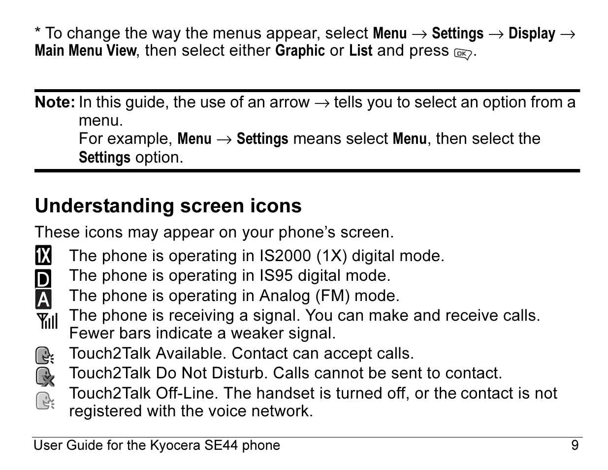 Understanding screen icons | Kyocera Angel SE47 User Manual | Page 31 / 148