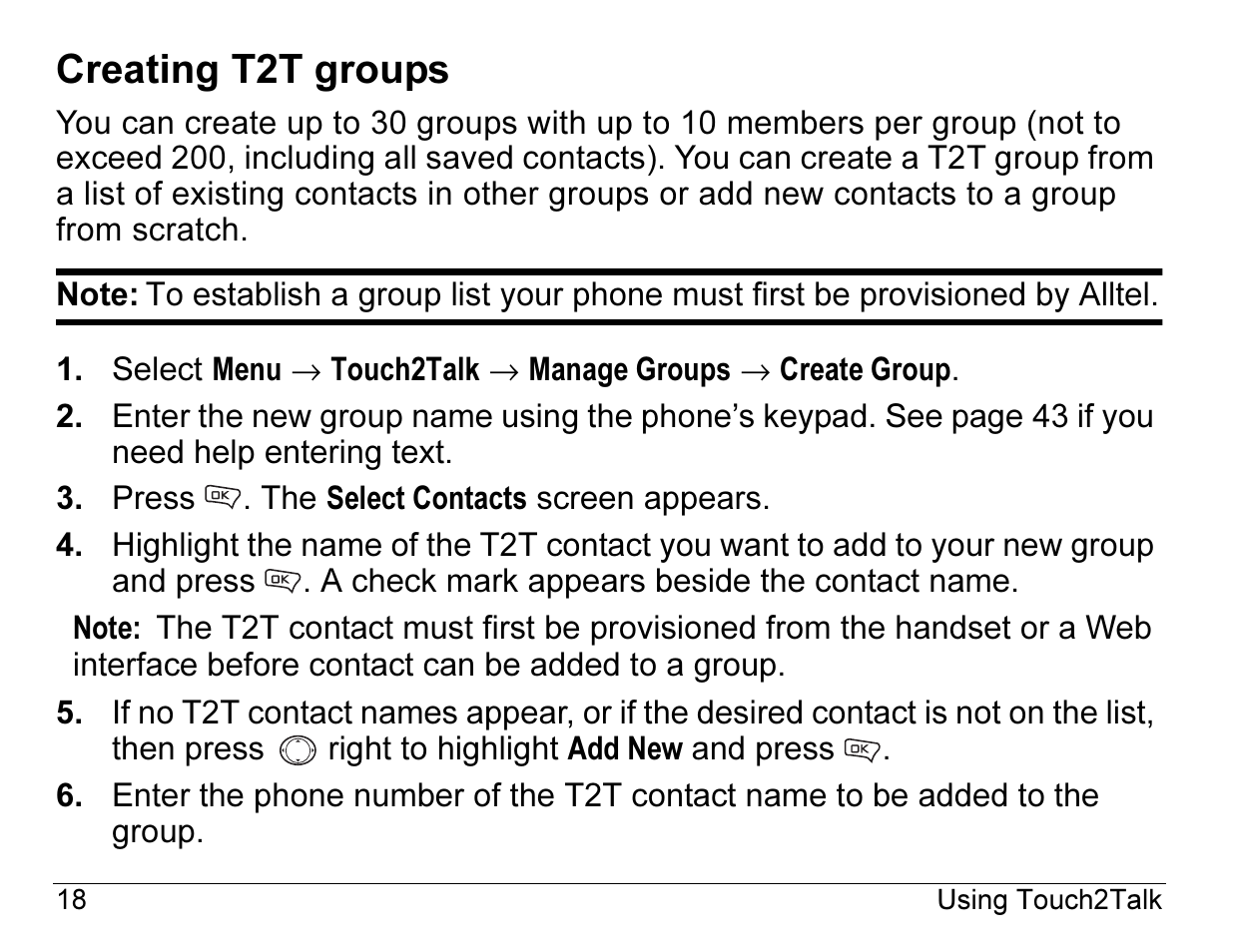 Creating t2t groups | Kyocera Angel SE47 User Manual | Page 40 / 148