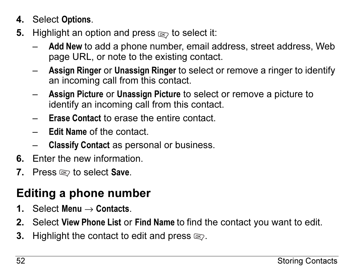 Editing a phone number | Kyocera Angel SE47 User Manual | Page 74 / 148
