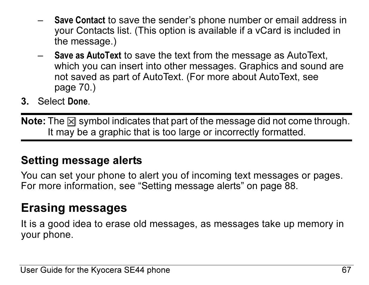 Erasing messages | Kyocera Angel SE47 User Manual | Page 89 / 148