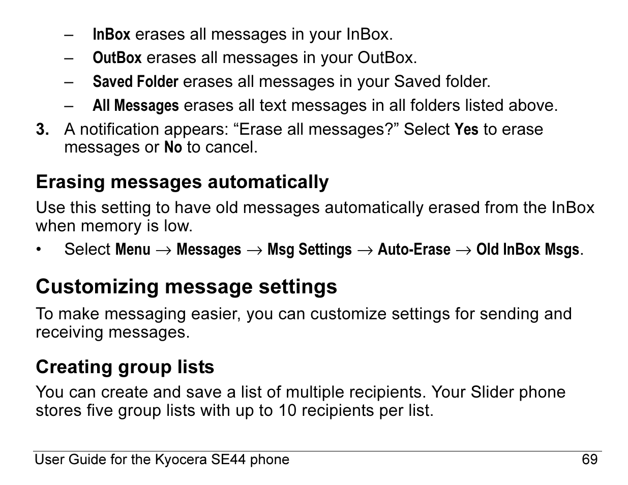 Customizing message settings | Kyocera Angel SE47 User Manual | Page 91 / 148