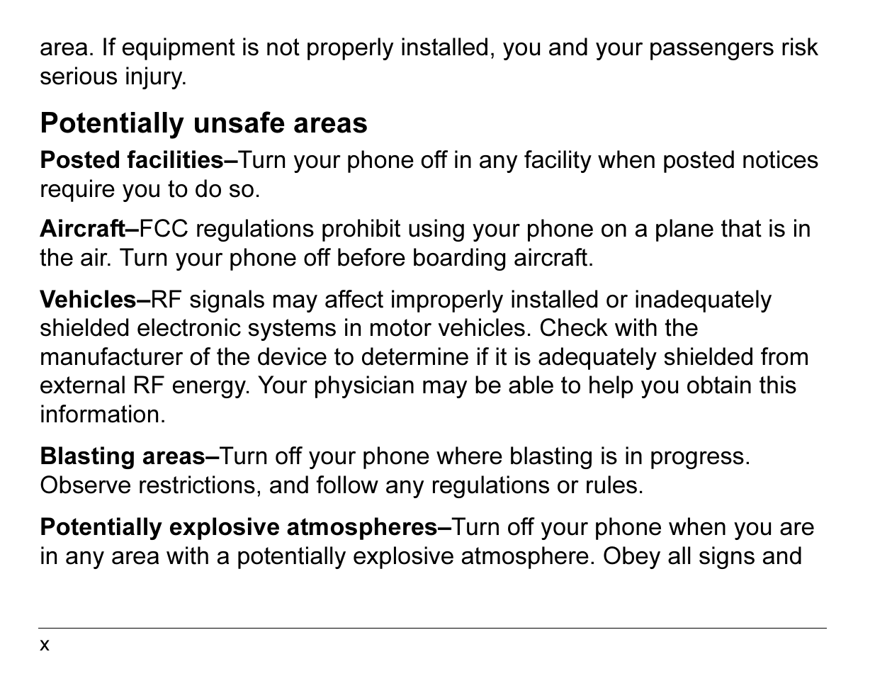 Potentially unsafe areas | Kyocera 2345 User Manual | Page 10 / 120