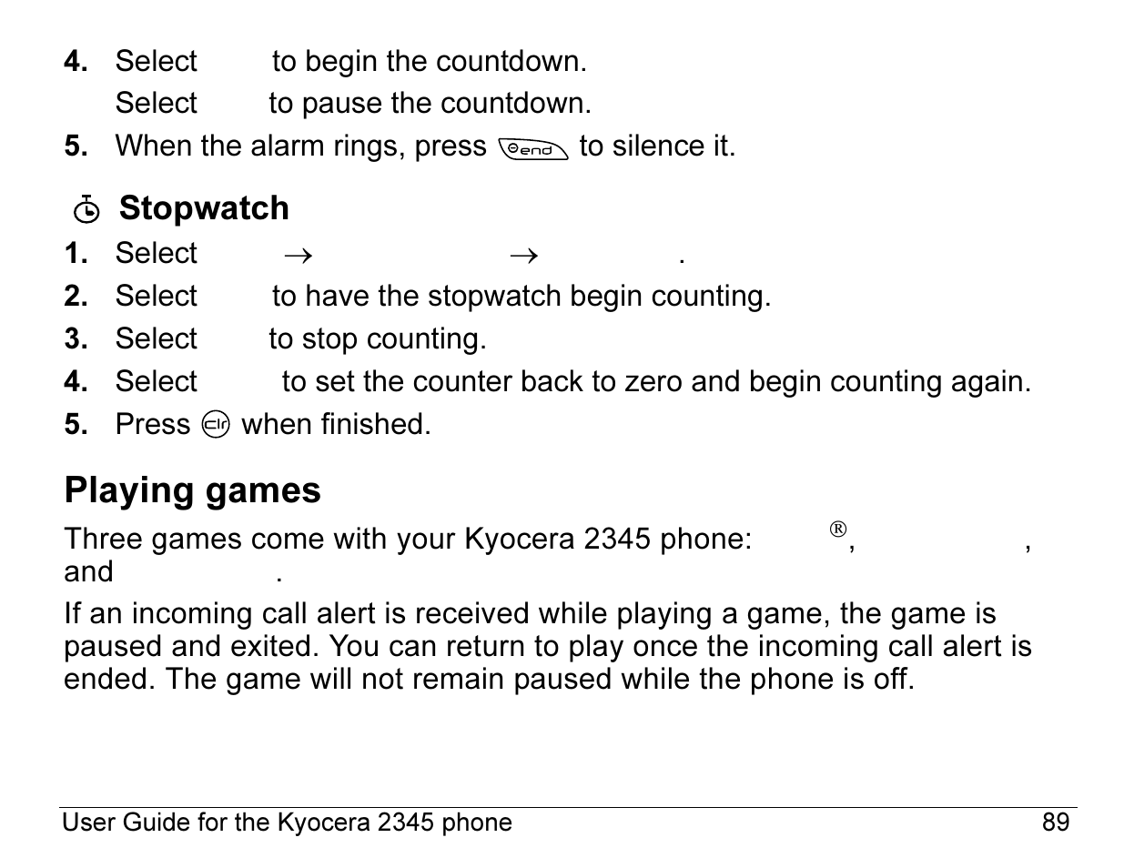 Playing games | Kyocera 2345 User Manual | Page 109 / 120