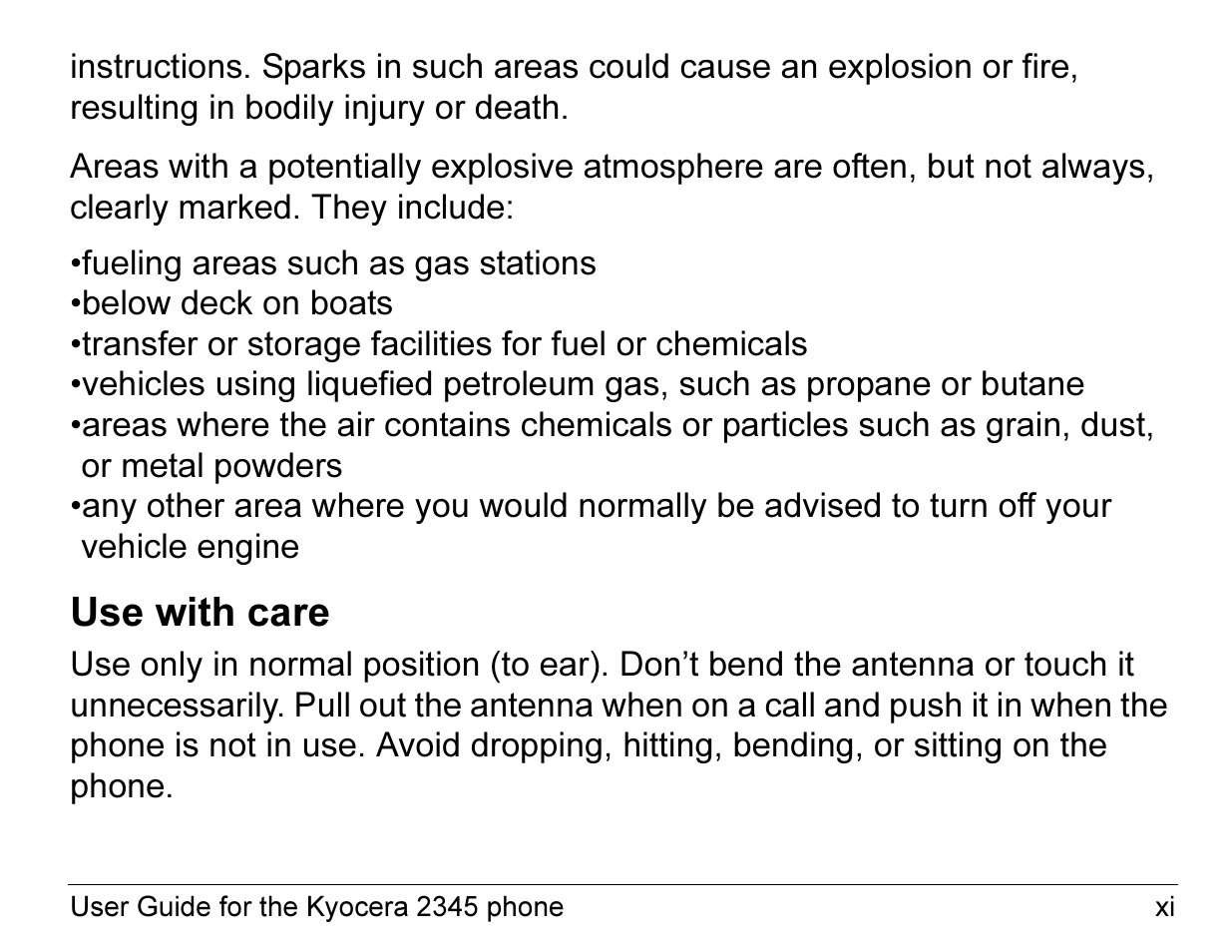 Use with care | Kyocera 2345 User Manual | Page 11 / 120