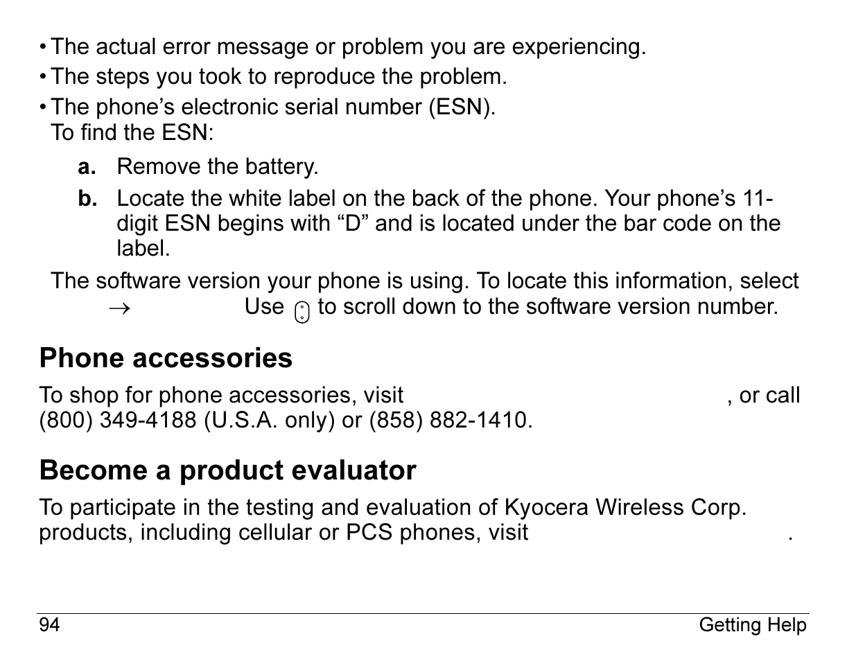 Phone accessories, Become a product evaluator | Kyocera 2345 User Manual | Page 114 / 120