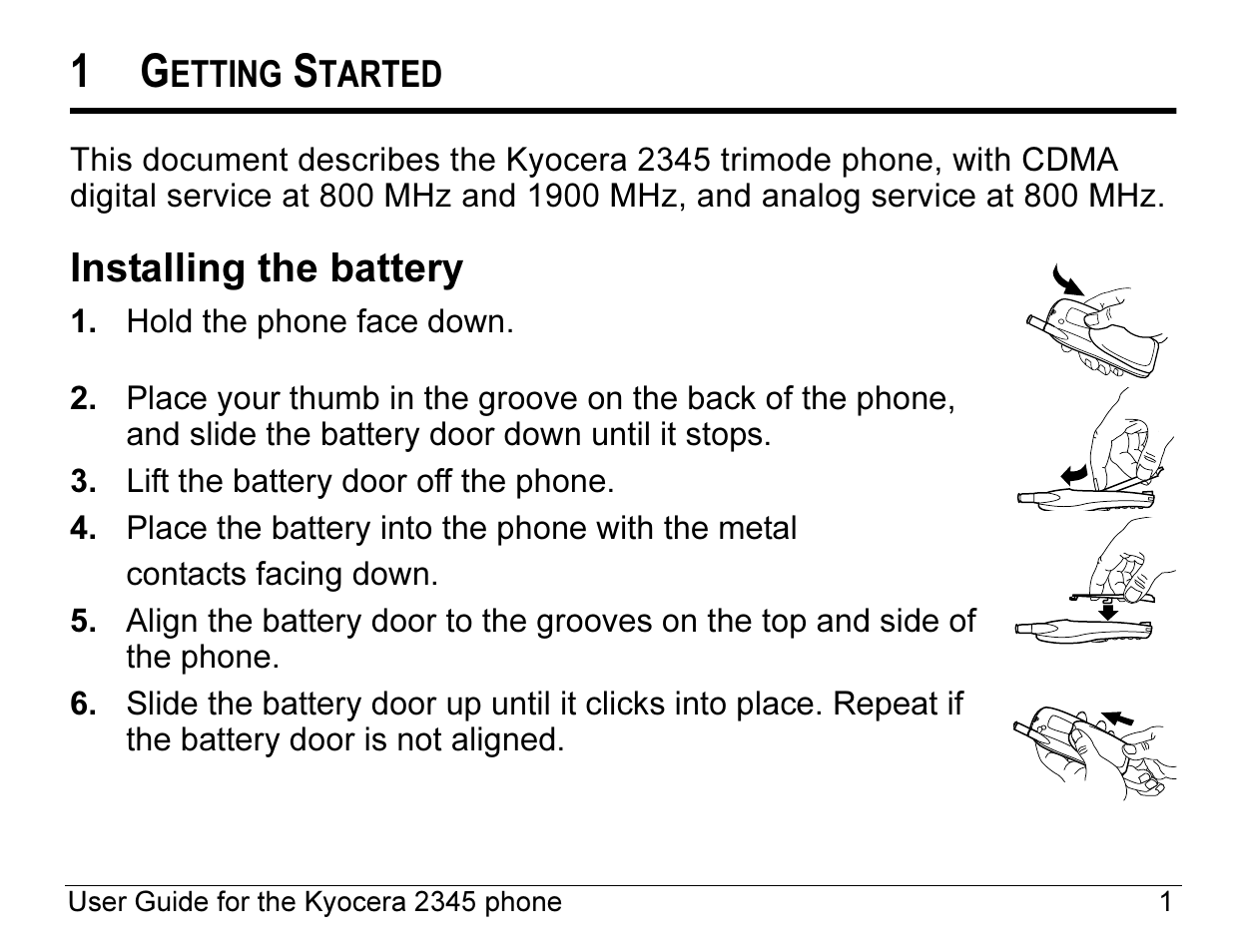 Installing the battery | Kyocera 2345 User Manual | Page 21 / 120