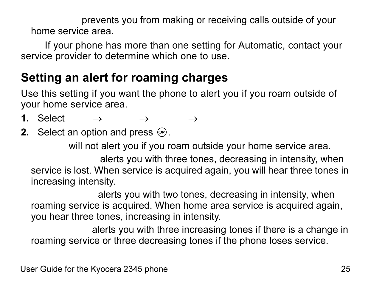 Setting an alert for roaming charges | Kyocera 2345 User Manual | Page 45 / 120