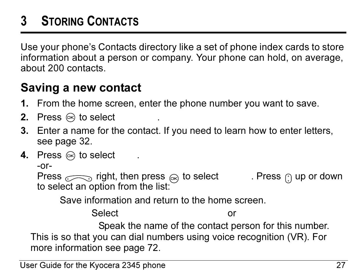 Saving a new contact | Kyocera 2345 User Manual | Page 47 / 120