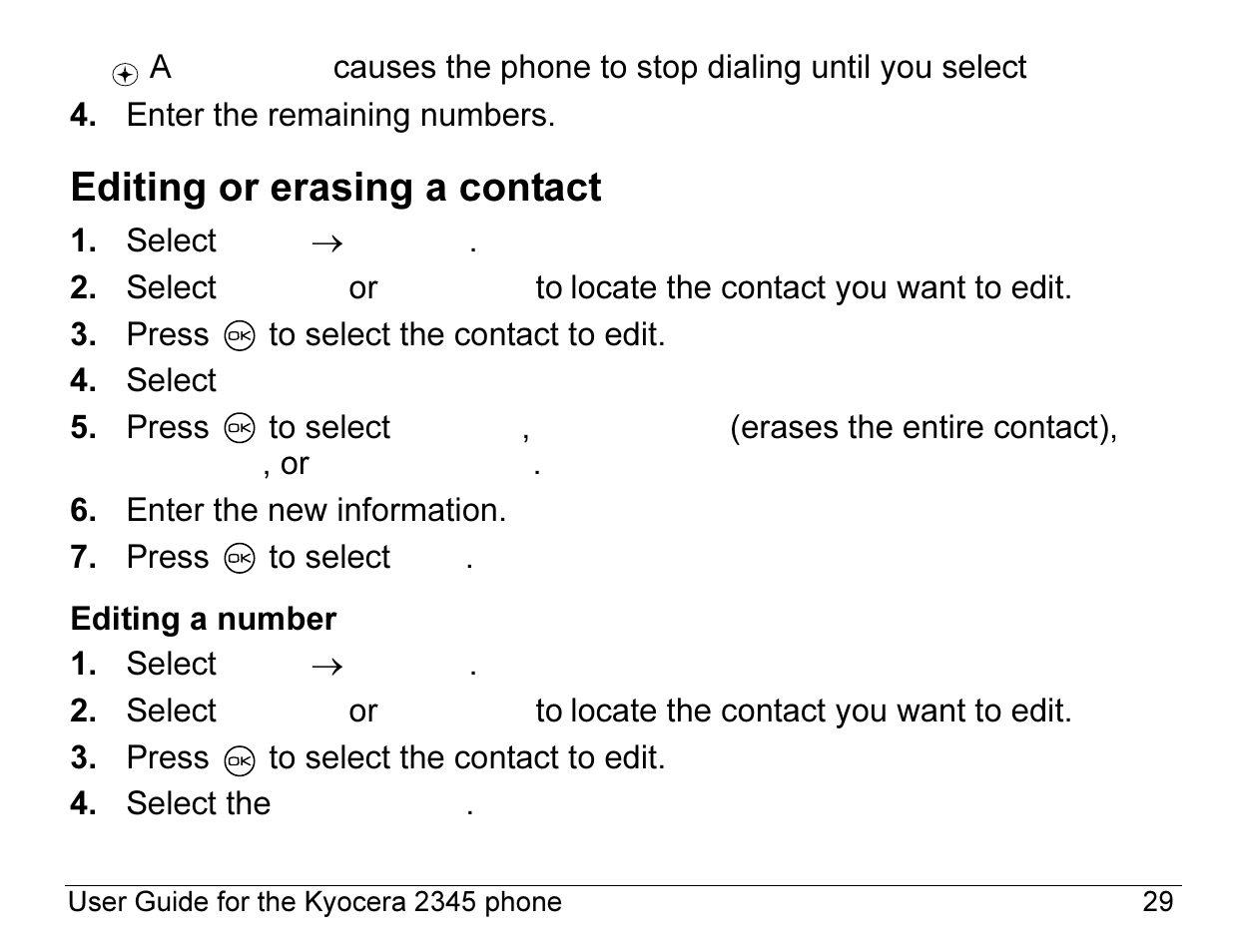 Editing or erasing a contact | Kyocera 2345 User Manual | Page 49 / 120