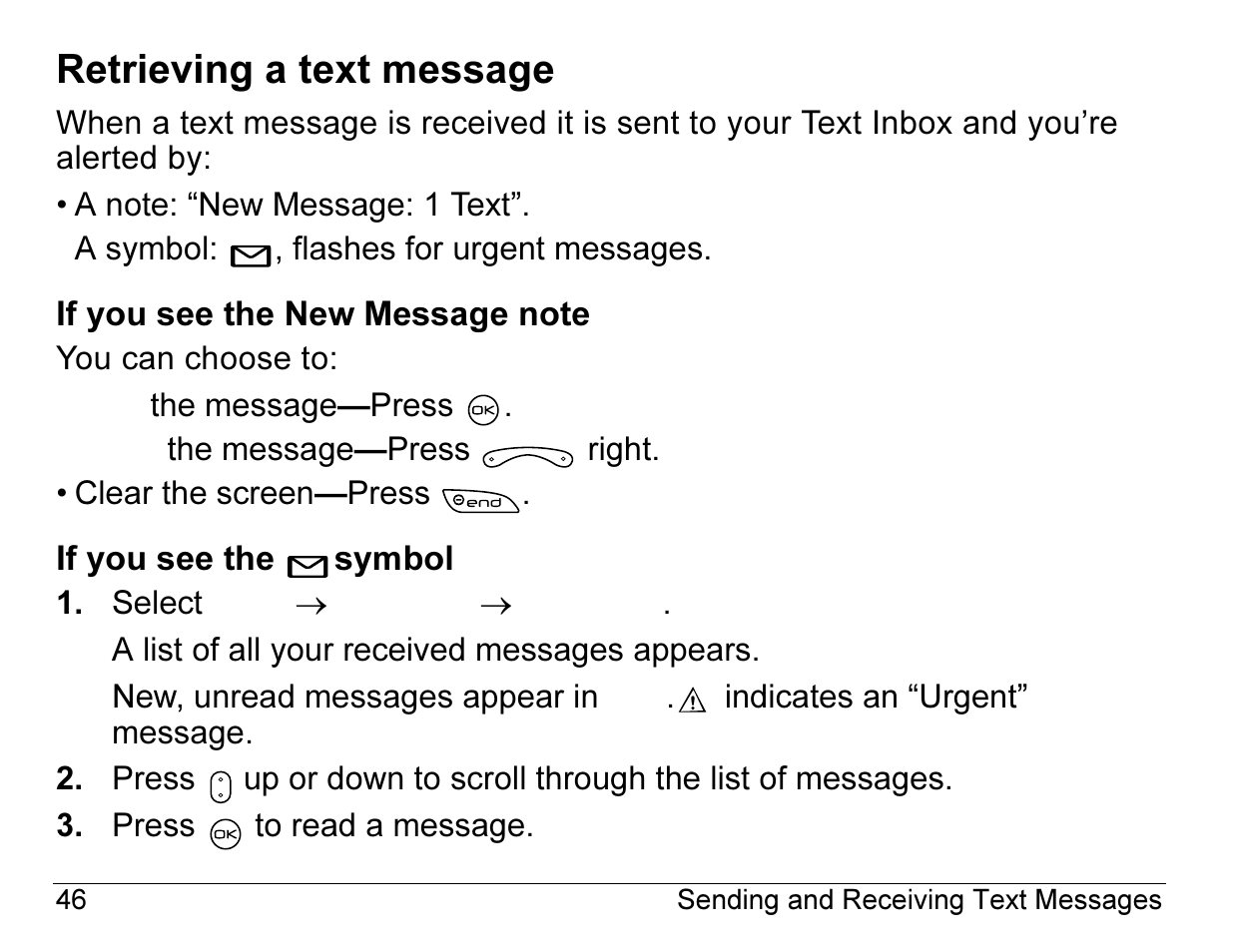 Retrieving a text message | Kyocera 2345 User Manual | Page 66 / 120