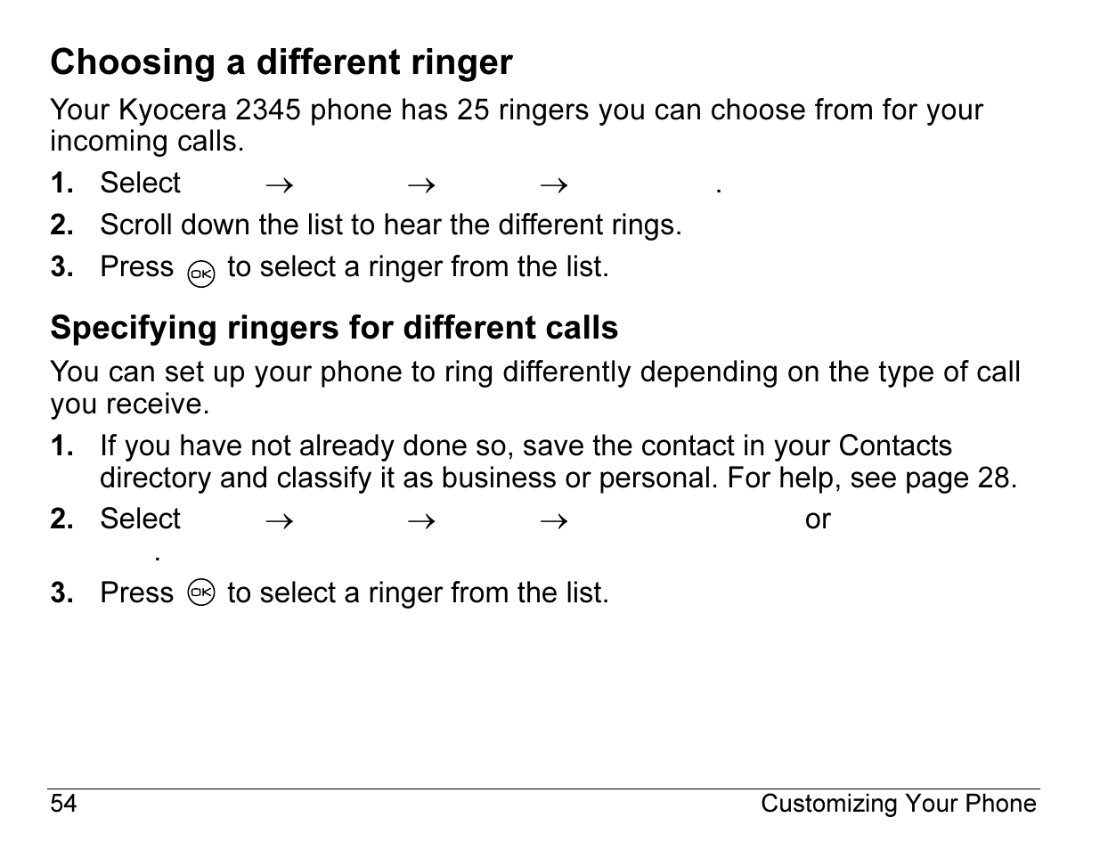 Choosing a different ringer | Kyocera 2345 User Manual | Page 74 / 120