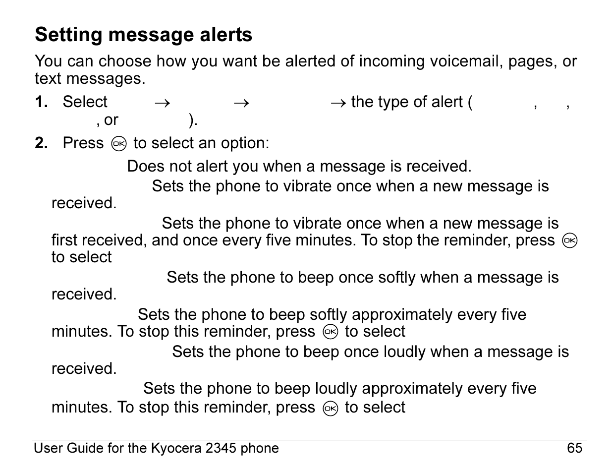 Setting message alerts | Kyocera 2345 User Manual | Page 85 / 120