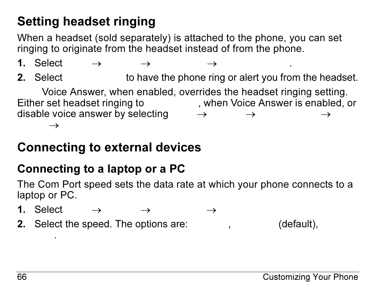Setting headset ringing, Connecting to external devices | Kyocera 2345 User Manual | Page 86 / 120