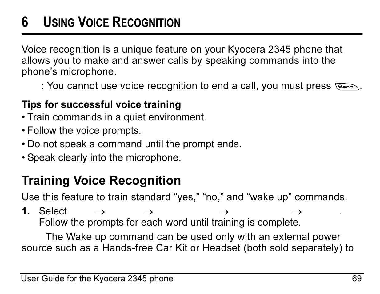 Training voice recognition | Kyocera 2345 User Manual | Page 89 / 120