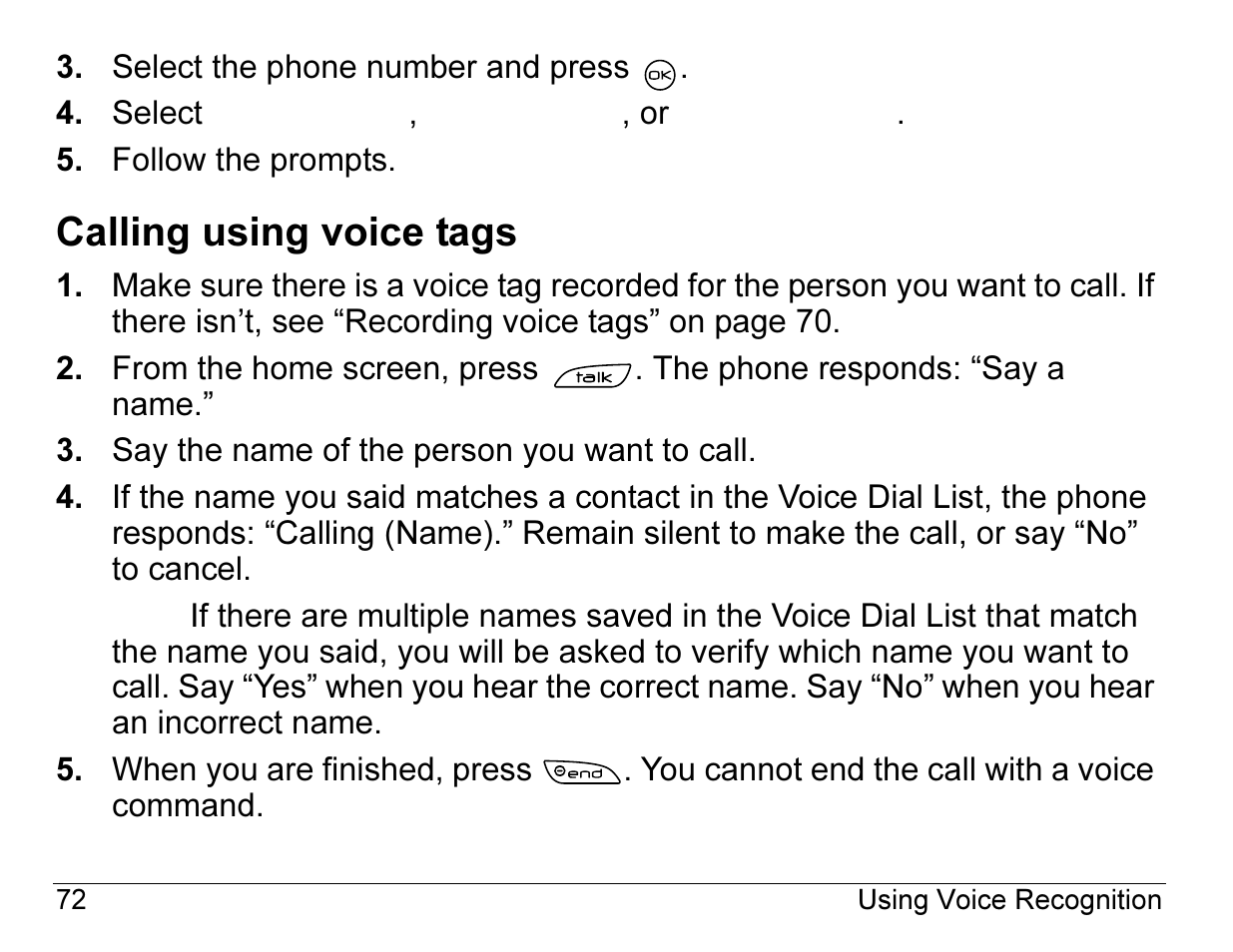 Calling using voice tags | Kyocera 2345 User Manual | Page 92 / 120