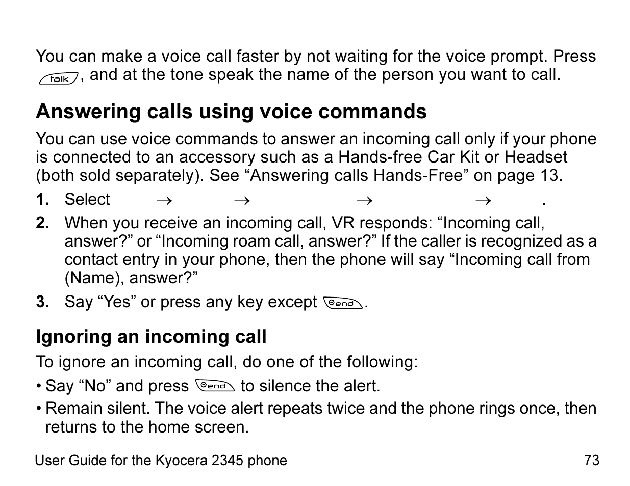 Answering calls using voice commands | Kyocera 2345 User Manual | Page 93 / 120