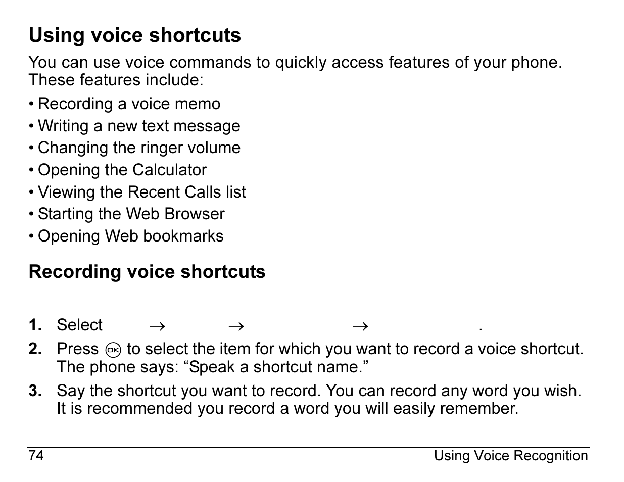 Using voice shortcuts | Kyocera 2345 User Manual | Page 94 / 120