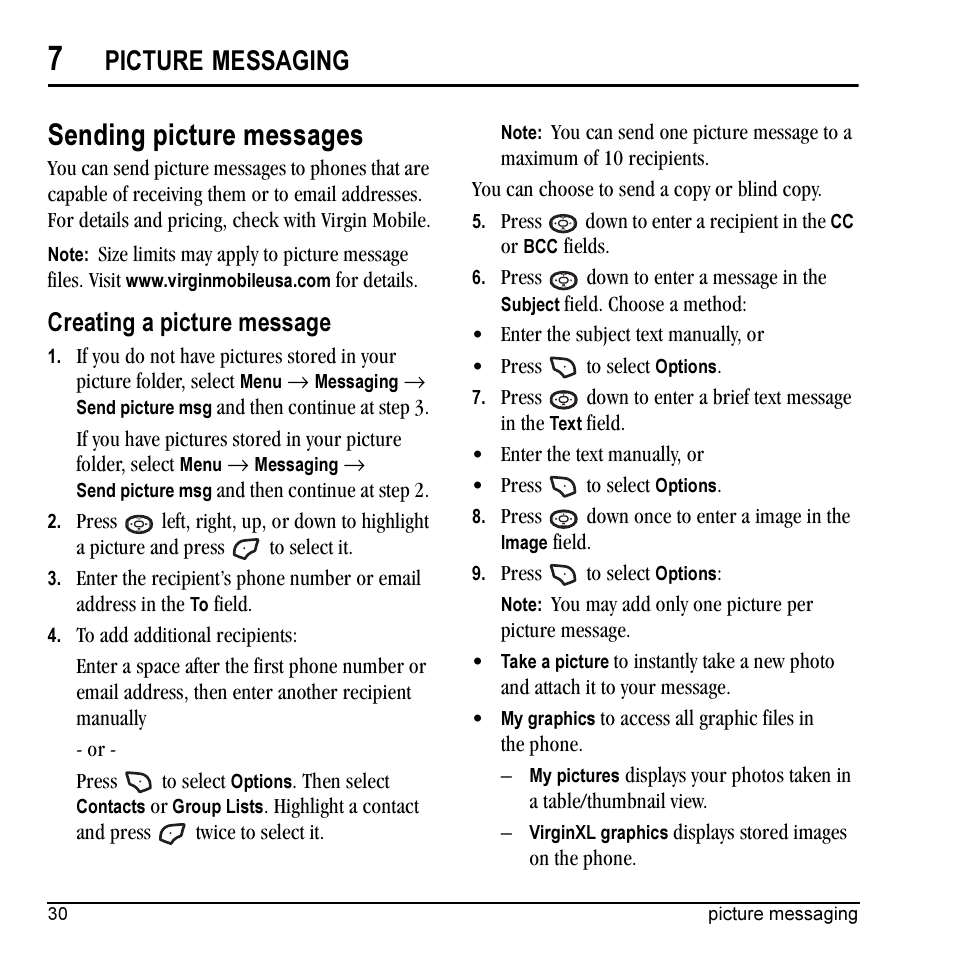 Sending picture messages, Picture, Messaging | Creating a picture message | Kyocera Cyclops K325 User Manual | Page 38 / 68