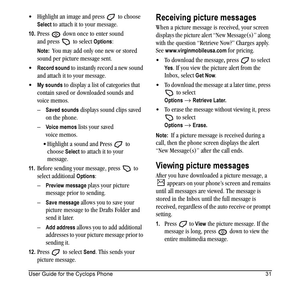Receiving picture messages, Viewing picture messages | Kyocera Cyclops K325 User Manual | Page 39 / 68