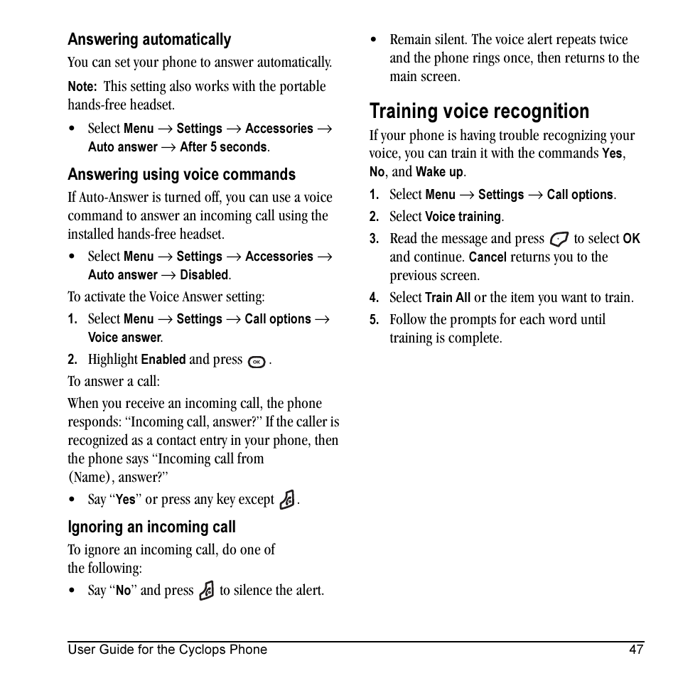 Training voice recognition | Kyocera Cyclops K325 User Manual | Page 55 / 68