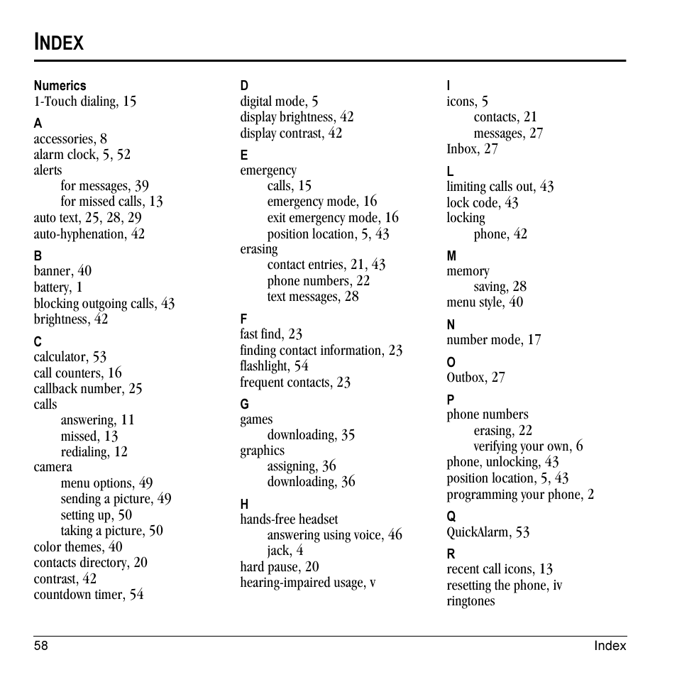 Ndex | Kyocera Cyclops K325 User Manual | Page 66 / 68