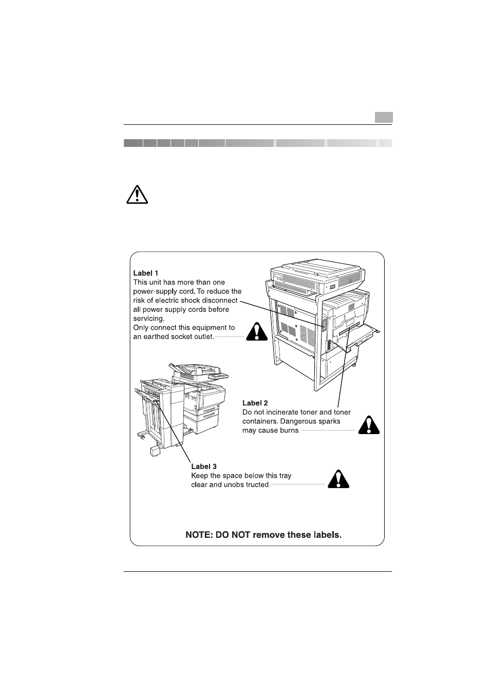 Important! please read first, Caution labels -1, 1important! please read first | Kyocera KM-C1530 User Manual | Page 11 / 280