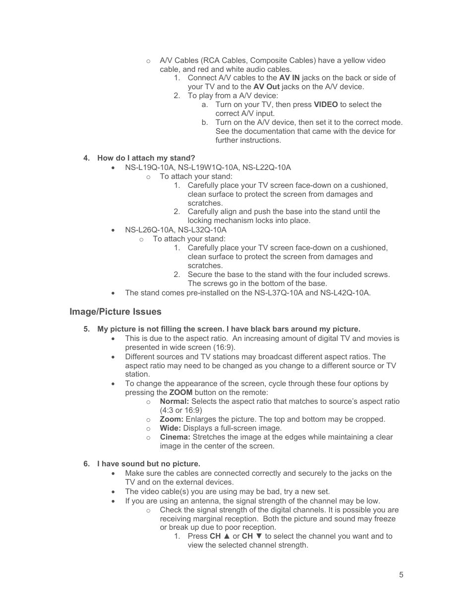 Image/picture issues | Kyocera NS-L37Q-10A User Manual | Page 5 / 12