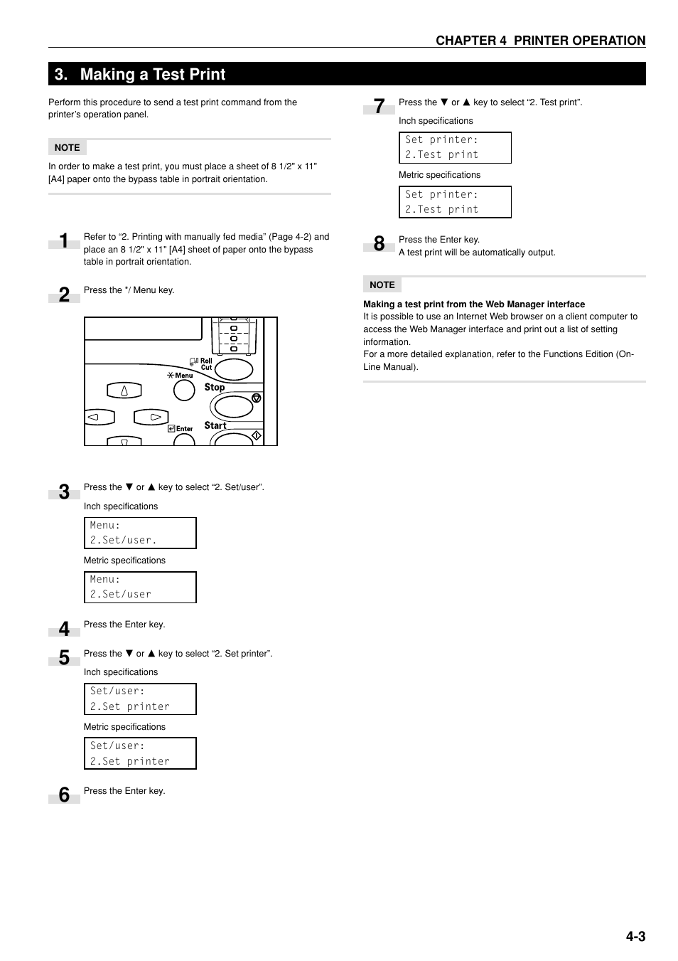Making a test print, Making a test print -3 | Kyocera KM-P4850w User Manual | Page 31 / 68