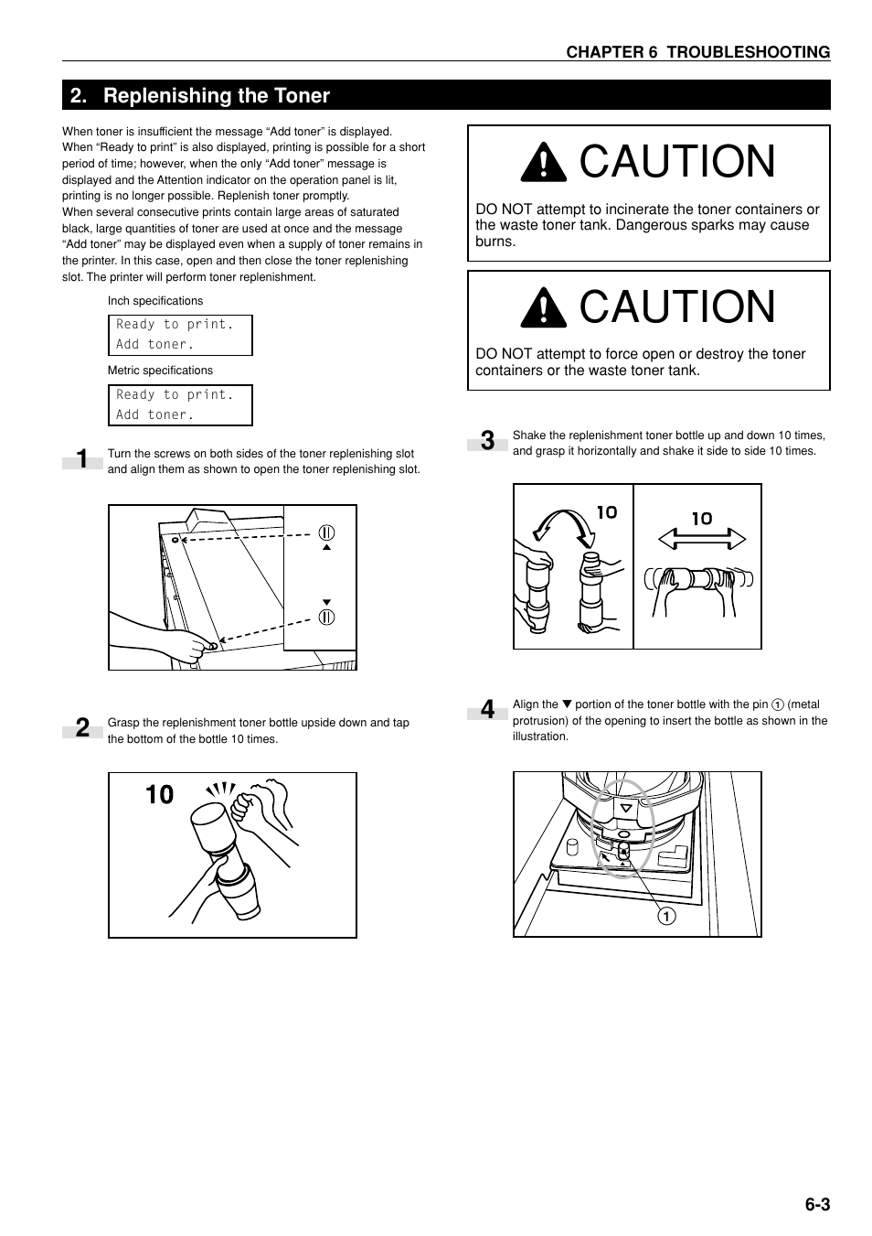Replenishing the toner, Replenishing the toner -3, Caution | Kyocera KM-P4850w User Manual | Page 49 / 68