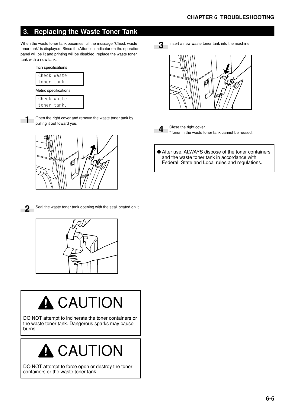 Replacing the waste toner tank, Replacing the waste toner tank -5, Caution | Kyocera KM-P4850w User Manual | Page 51 / 68