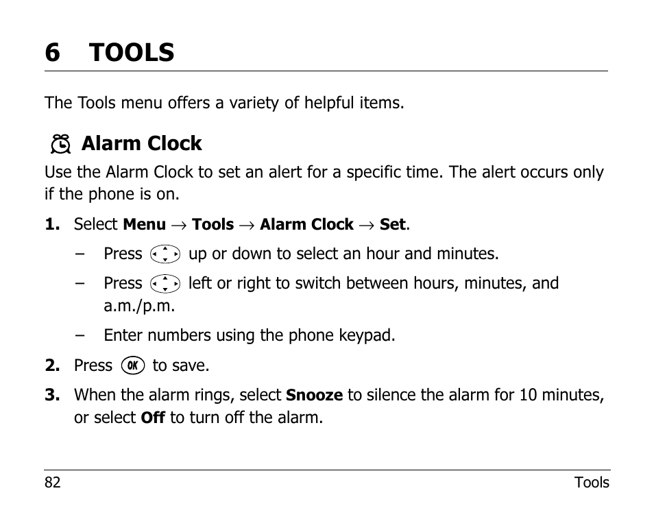 6 tools, Alarm clock | Kyocera 2100 Series User Manual | Page 102 / 123